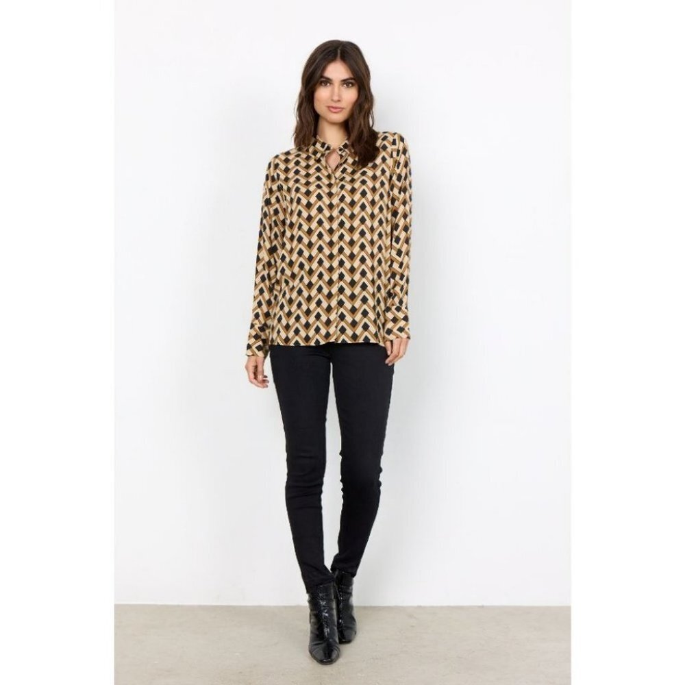 NWT SOYA CONCEPT VERONIKA 2 Black & Gold Geo Print Blouse